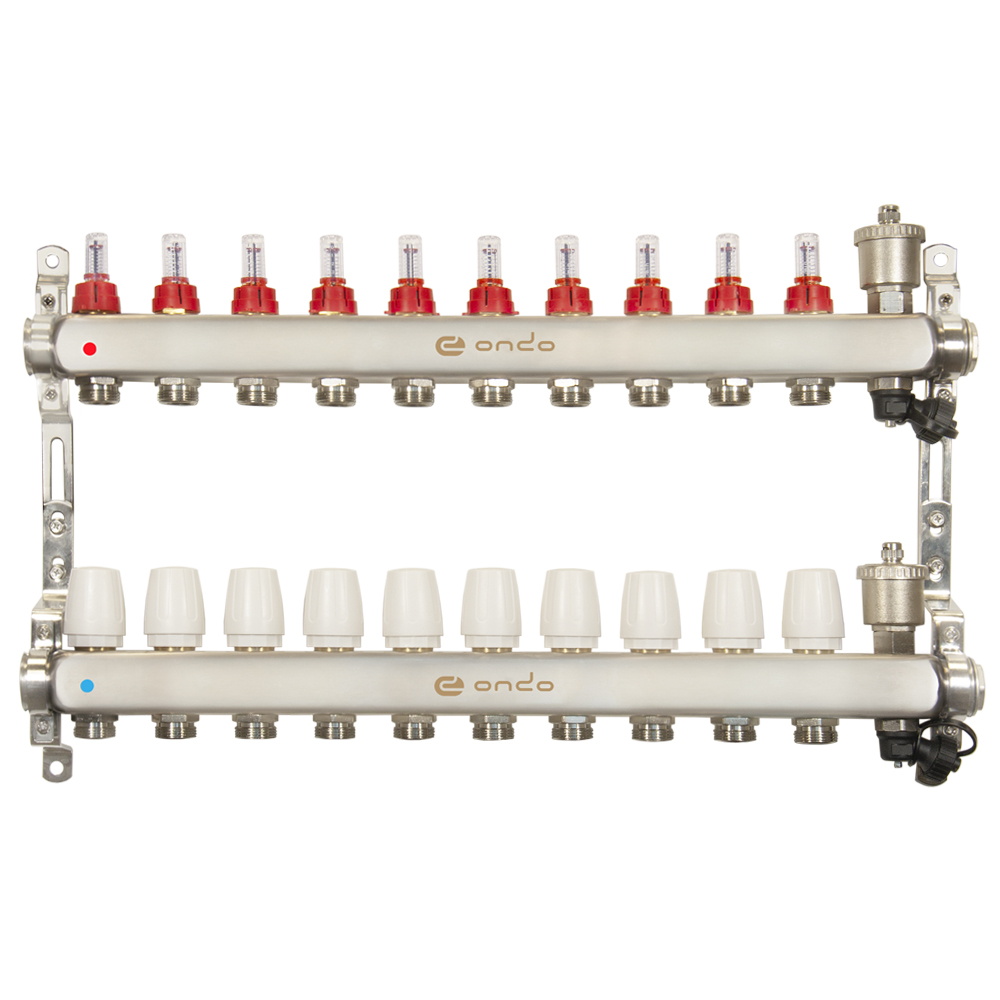 Коллектор.группа ONDO нерж сталь 10 вых. в сборе с автоматическим воздухоотводчиком, расходомерами