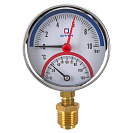 Термо-манометр радиального подключения 1/4" c переходником на 1/2'',  измерение до 10 бар,  до +120°С