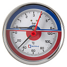 Термо-манометр аксиального подключения 1/4" c переходником на 1/2'',  измерение до 6 бар,  до +120°С