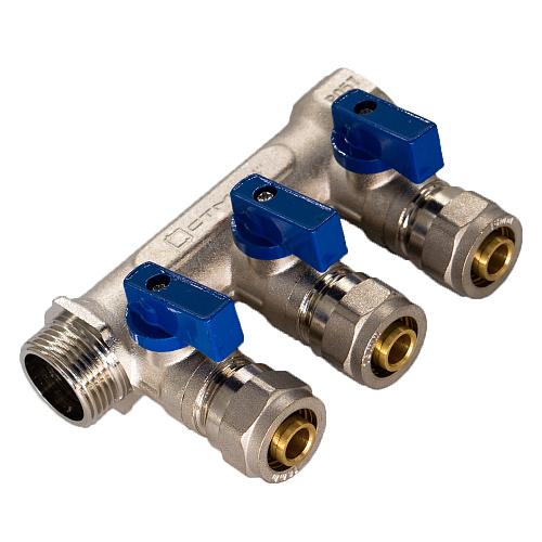 Коллектор 3 выхода 3/4"x16 с шаровыми кранами для м/п труб СТМ