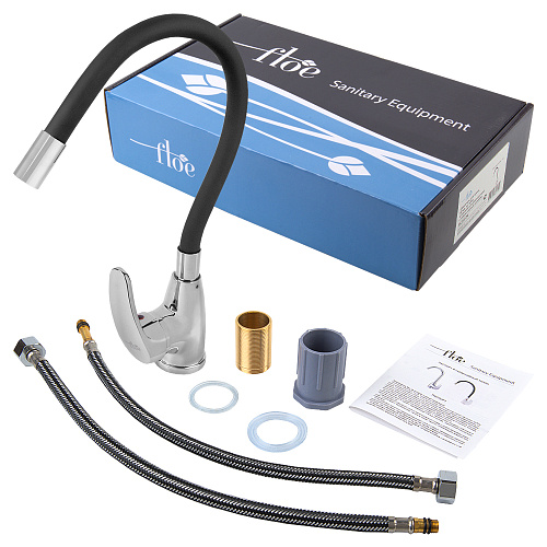 Смеситель FLOE FK234-GN для кухни, 40 мм, на гайке, с боковой ручкой, с гибким черным изливом Смеситель FLOE FK234-GN для кухни, 40 мм, на гайке, с боковой ручкой, с гибким черным изливом