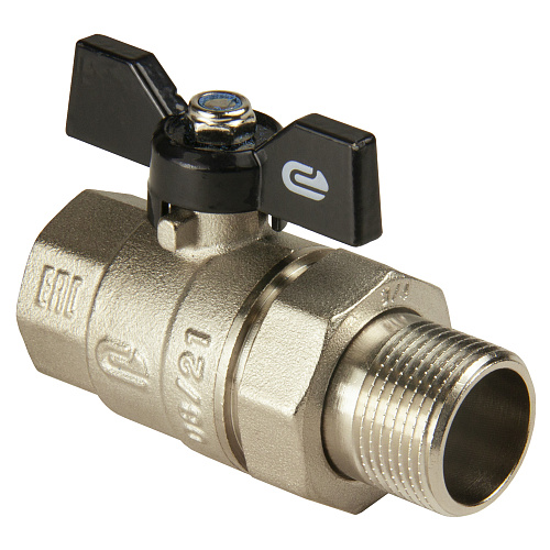 Кран шаровой для воды 3/4" с накидной гайкой бабочка, никель, ONDO