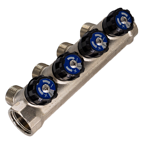 Коллектор 4 выхода вентиль н/р 1"х1/2" СТМ