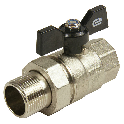 Кран шаровой для воды 3/4" с накидной гайкой бабочка, никель, ONDO