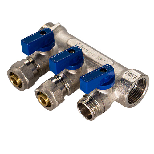 Коллектор 3 выхода 3/4"x16 с шаровыми кранами для м/п труб СТМ