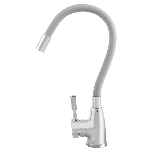 Смеситель FLOE FK234-DW для кухни, 40 мм, на гайке,с бок.штыревой ручкой,с гибким белым изливом