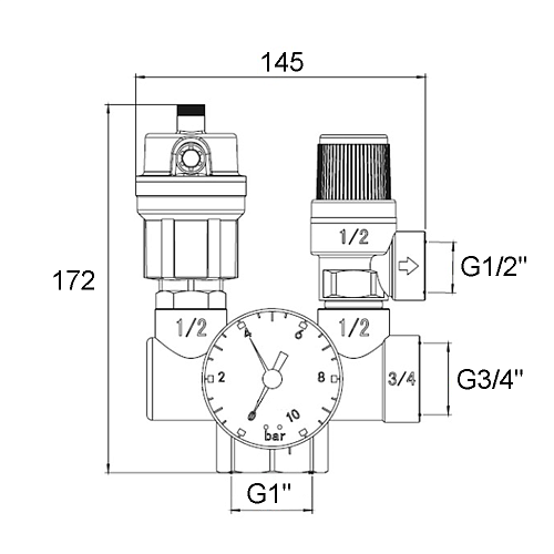Группа безопасности котла проходная 1" ONDO
