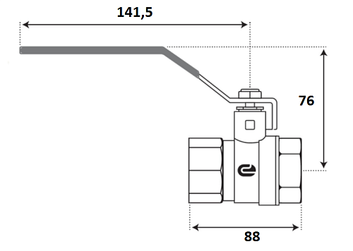 Кран шаровой для воды 1-1/2" г/г рычаг, никель, ONDO