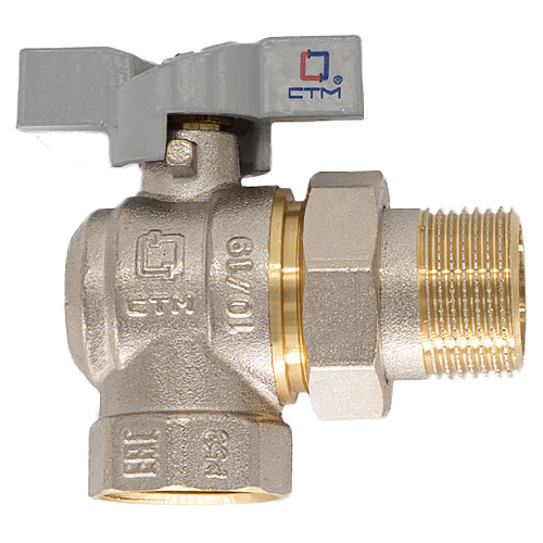 Кран шаровой для воды 1/2" с накидной гайкой угловой бабочка, СТМ СТАНДАРТ