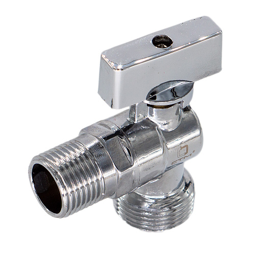 Кран шаровой для бытовых приборов угл. 1/2"х3/4" ш/ш с обратным клапаном и отражат. бабочка, хромированный СТМ