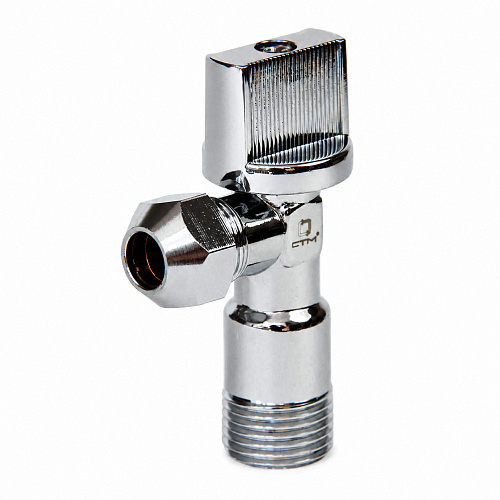 Кран шаровой угл. 1/2"х3/8" ш/ш с цангой и отражат. бабочка, хромированный СТМ