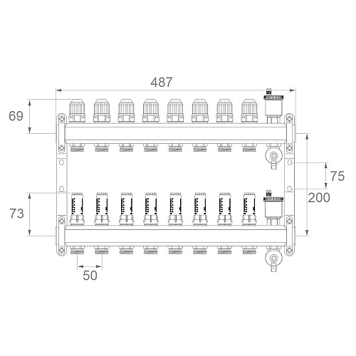 Коллекторная группа ONDO нерж сталь 8 вых. в сборе с автоматическим воздухоотводчиком, расходомерам