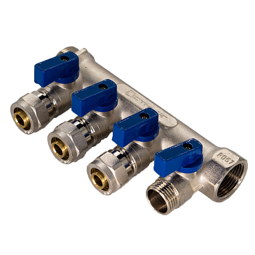 Коллектор 4 выхода 3/4"x16 с шаровыми кранами для м/п труб СТМ