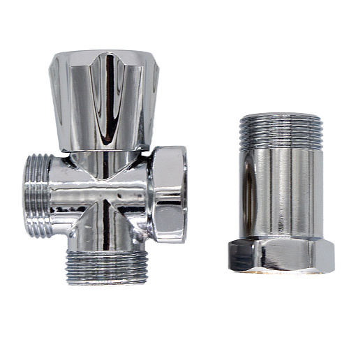 Вентиль трехпроходной  3/4"х3/4"х3/4" ш/ш/г с удлинительной гайкой, маховик, хром. СТМ Вентиль трехпроходной  3/4"х3/4"х3/4" ш/ш/г с удлинительной гайкой, маховик, хром. СТМ