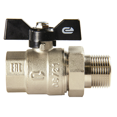 Кран шаровой для воды 3/4" с накидной гайкой бабочка, никель, ONDO