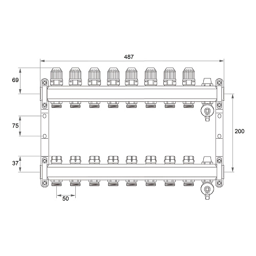 Коллекторная группа ONDO нерж сталь 8 вых. в сборе  с термостатическими и запорными клапанами