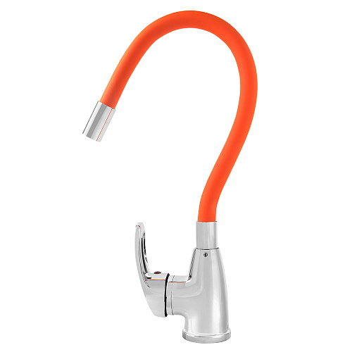 Смеситель FLOE FK234-GO для кухни, 40 мм, на гайке, с боковой ручкой, с гибким оранжевым изливом