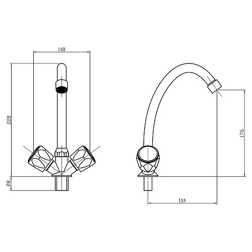 Смеситель ROEGEN RR023A для кухни, 1/2" м/к, на гайке