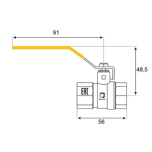 Кран шаровой для газа 3/4" г/г рычаг CTM ГАЗ