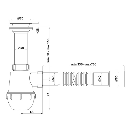 Сифон Ани Грот 1 1/2*40 с г/т 40х40/50, A0515