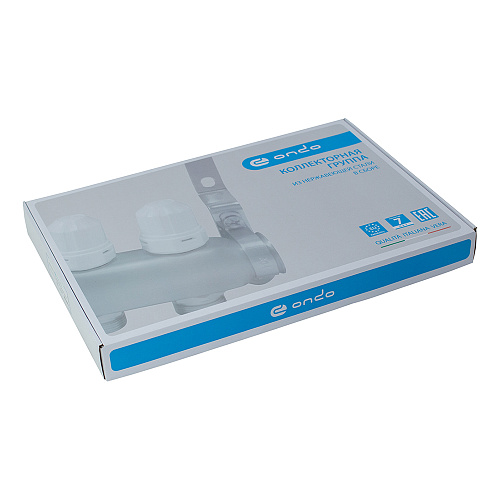 Коллекторная группа ONDO нерж сталь 8 вых. в сборе  с термостатическими и запорными клапанами