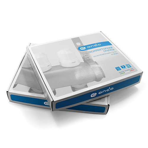 Коллекторная группа ONDO нерж сталь 3 вых. в сборе с расходомерами и термостатическими клапанами без сливных кранов и воздухоотводчиков