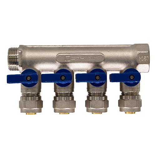 Коллектор 4 выхода 3/4"x16 с шаровыми кранами для м/п труб СТМ