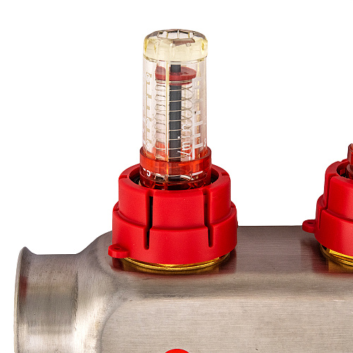 Коллекторная группа ONDO нерж сталь 3 вых. в сборе с расходомерами и термостатическими клапанами без сливных кранов и воздухоотводчиков