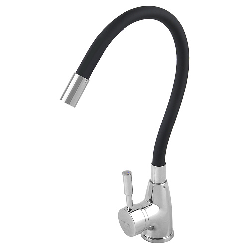 Смеситель FLOE FK234-DN для кухни, 40 мм, на гайке,с бок.штыревой ручкой,с гибким черным изливом