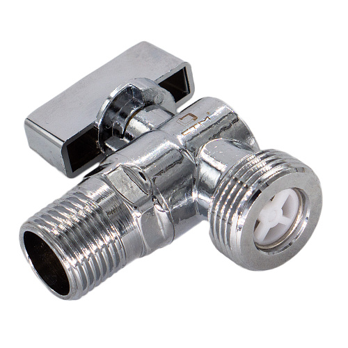 Кран шаровой для бытовых приборов угл. 1/2"х3/4" ш/ш с обратным клапаном и отражат. бабочка, хромированный СТМ