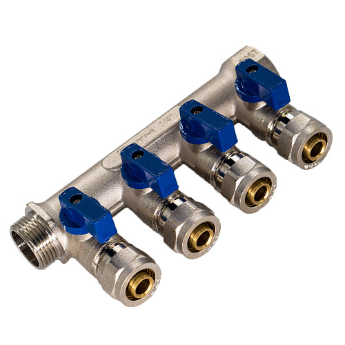 Коллектор 4 выхода 3/4"x16 с шаровыми кранами для м/п труб СТМ