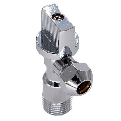 Кран шаровой угл. 1/2"х3/8" ш/ш с цангой и отражат. бабочка, хромированный СТМ Кран шаровой угл. 1/2"х3/8" ш/ш с цангой и отражат. бабочка, хромированный СТМ