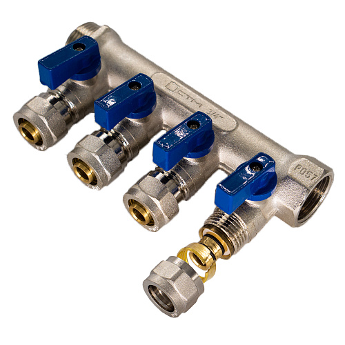 Коллектор 4 выхода 3/4"x16 с шаровыми кранами для м/п труб СТМ