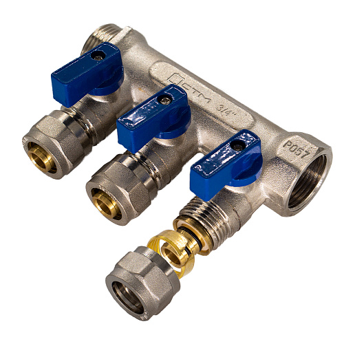Коллектор 3 выхода 3/4"x16 с шаровыми кранами для м/п труб СТМ