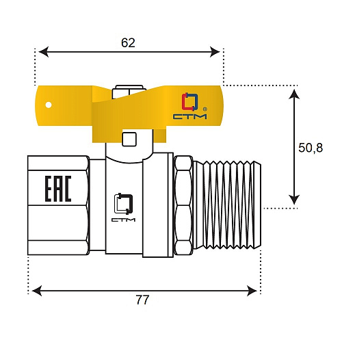 Кран шаровой для газа 1" г/ш бабочка CTM ГАЗ
