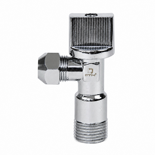 Кран шаровой угл. 1/2"х3/8" ш/ш с цангой и отражат. бабочка, хромированный СТМ