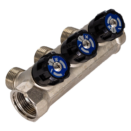 Коллектор 3 выхода вентиль н/р 1"х1/2" СТМ