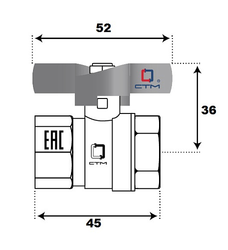 Кран шаровой для воды 1/2" г/г бабочка СTM СТАНДАРТ
