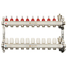 Коллекторная группа ONDO нерж сталь 10 вых. в сборе с автоматическим воздухоотводчиком,  расходомера