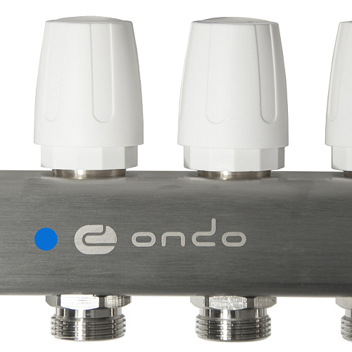 Коллекторная группа ONDO нерж сталь 6 вых. в сборе с расходомерами и термостатическими клапанами без сливных кранов и воздухоотводчиков