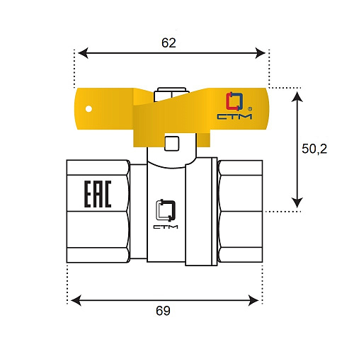 Кран шаровой для газа 1" г/г бабочка CTM ГАЗ