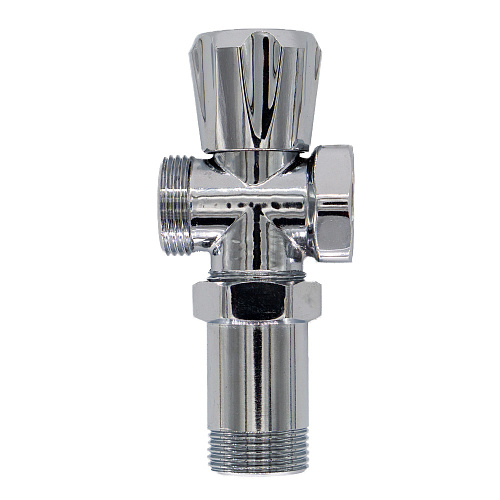 Вентиль трехпроходной  3/4"х3/4"х3/4" ш/ш/г с удлинительной гайкой, маховик, хром. СТМ Вентиль трехпроходной  3/4"х3/4"х3/4" ш/ш/г с удлинительной гайкой, маховик, хром. СТМ