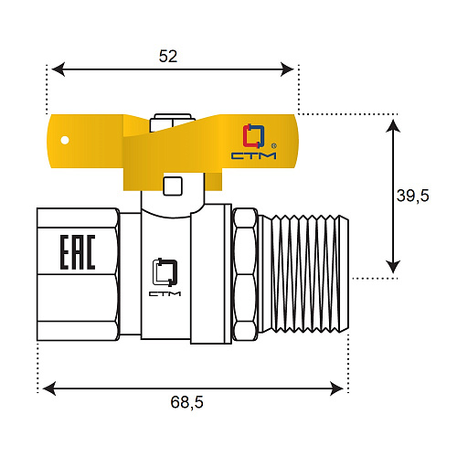 Кран шаровой для газа 3/4" г/ш бабочка CTM ГАЗ