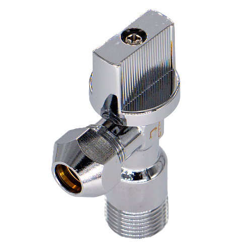 Кран шаровой угл. 1/2"х3/8" ш/ш с цангой и отражат. бабочка, хромированный СТМ Кран шаровой угл. 1/2"х3/8" ш/ш с цангой и отражат. бабочка, хромированный СТМ
