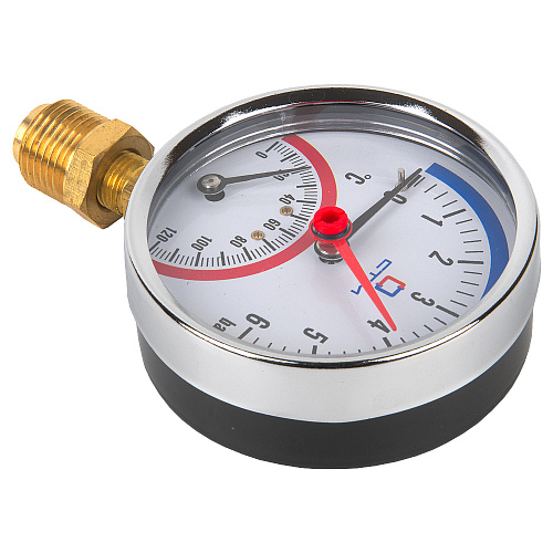 Термо-манометр радиального подключения 1/4"c переходником на 1/2'', измерение до 6 бар, до +120°С