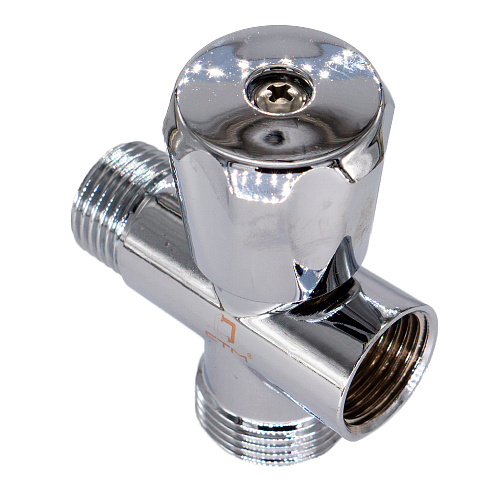 Вентиль трехпроходной 1/2"х1/2"х3/4" ш/ш/г, маховик, хром.СТМ